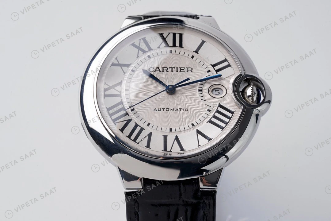 Cartier Ballon Bleu Beyaz Kadran Çelik Deri Kordon 33mm Super Clone ETA Eta Saat detay 3