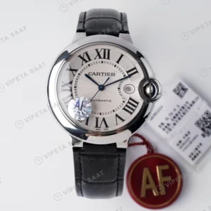 Cartier Ballon Bleu Beyaz Kadran Çelik Deri Kordon 33mm Super Clone ETA Eta Saat karşıdan görünüm