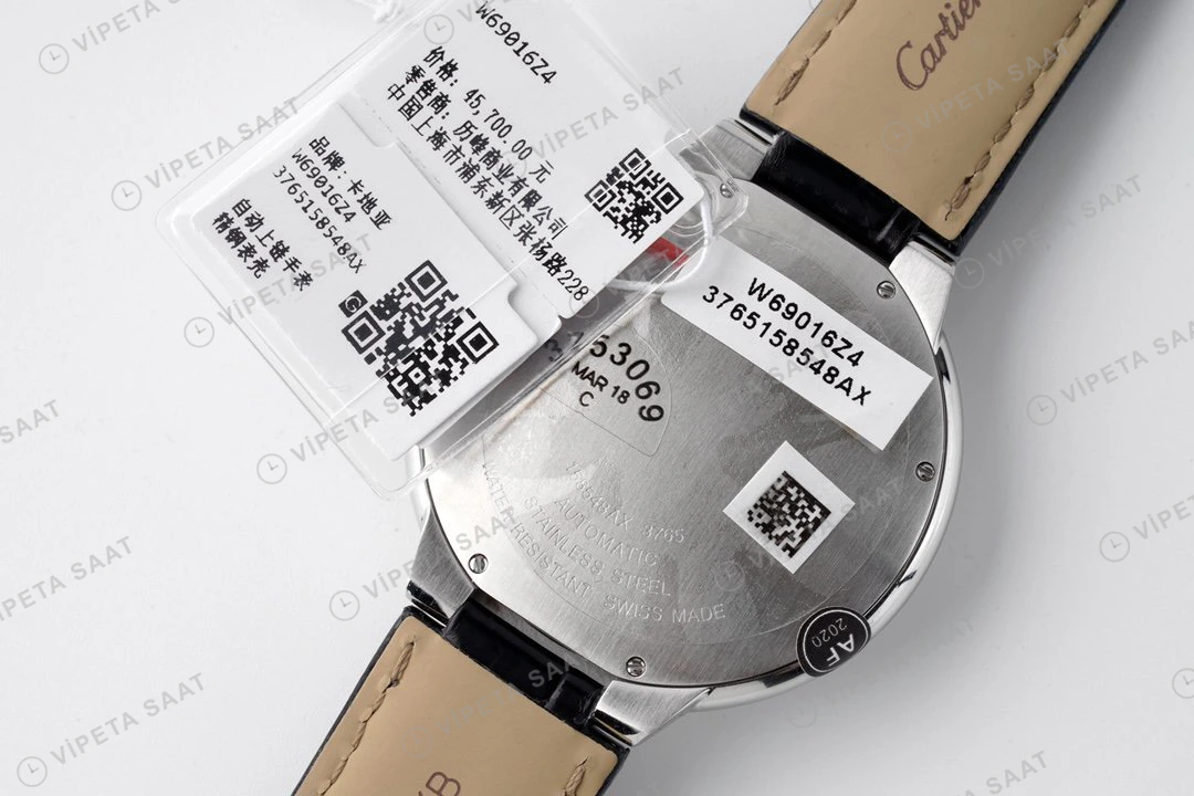 Cartier Ballon Bleu Beyaz Kadran Çelik Deri Kordon 33mm Super Clone ETA Eta Saat detay 6