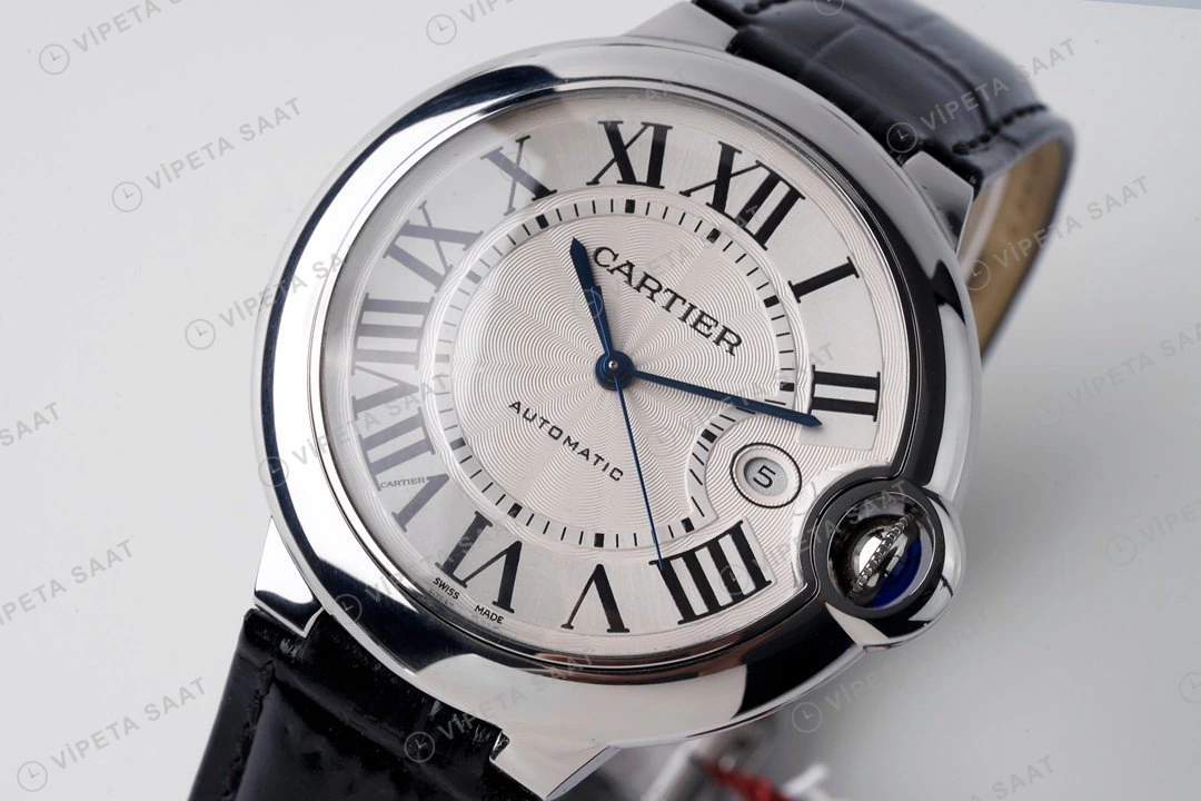 Cartier Ballon Bleu Beyaz Kadran Çelik Deri Kordon 33mm Super Clone ETA Eta Saat detay 7