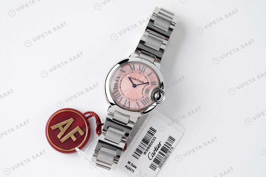 Cartier Ballon Bleu Pembe Kadran Çelik 33mm Super Clone ETA Eta Saat detay 4