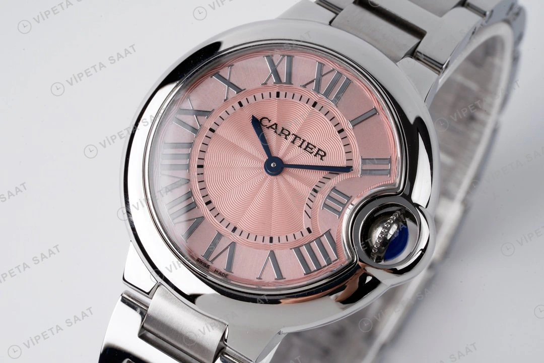 Cartier Ballon Bleu Pembe Kadran Çelik 33mm Super Clone ETA Eta Saat detay 7