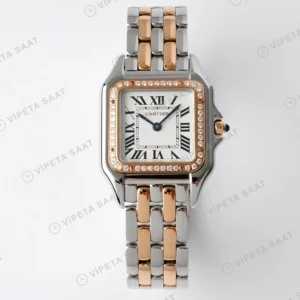 Cartier Panthere 27 mm Rose and Steel Diamond Quartz Super Clone ETA Saat karşıdan görünüm