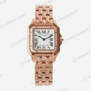 Cartier Panthere 27 mm Rose Gold Diamond Quartz Super Clone ETA Saat karşıdan görünüm