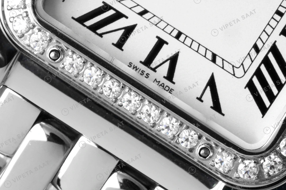 Cartier Panthere Secrete De Ladies Taşlı Çelik Bezel Super Clone ETA Saat detay 4