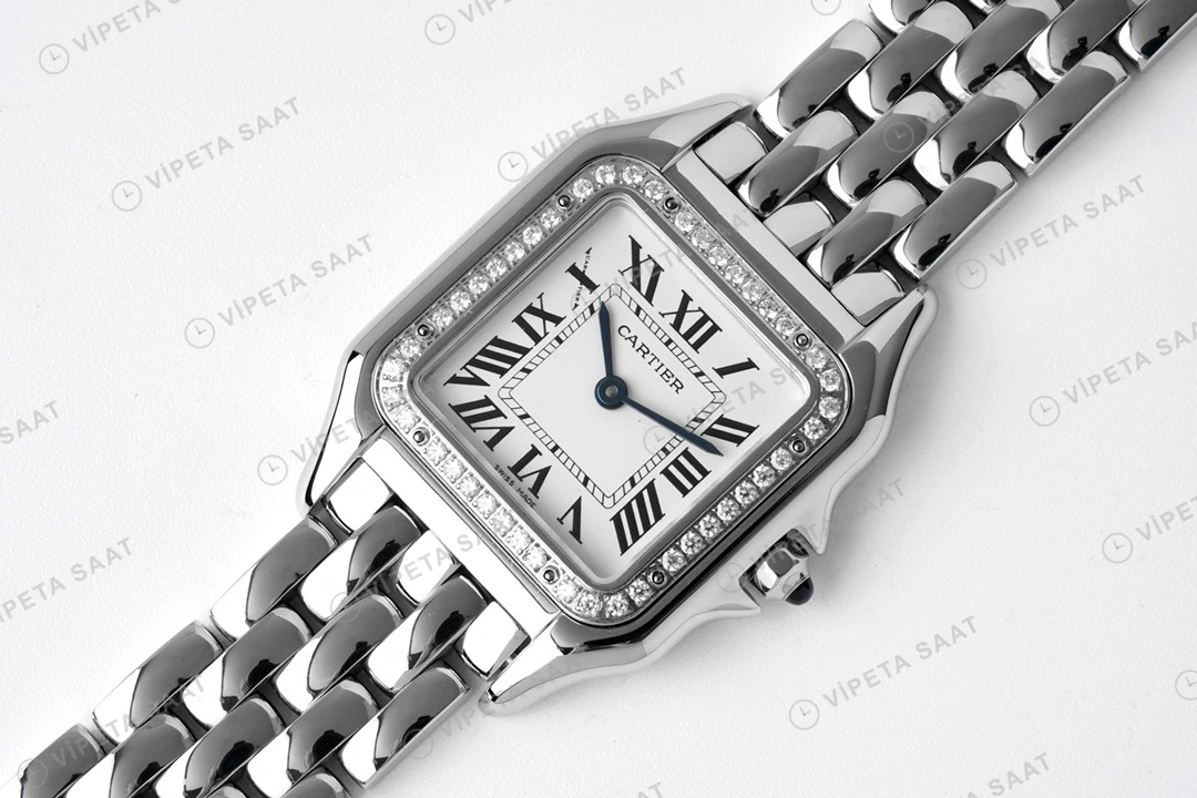 Cartier Panthere Secrete De Ladies Taşlı Çelik Bezel Super Clone ETA Saat detay 6