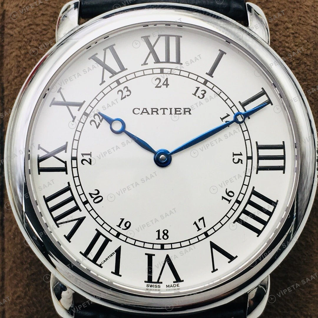 Cartier Ronde Solo Beyaz Kadran Çelik Super Clone ETA Eta Saat detay 4