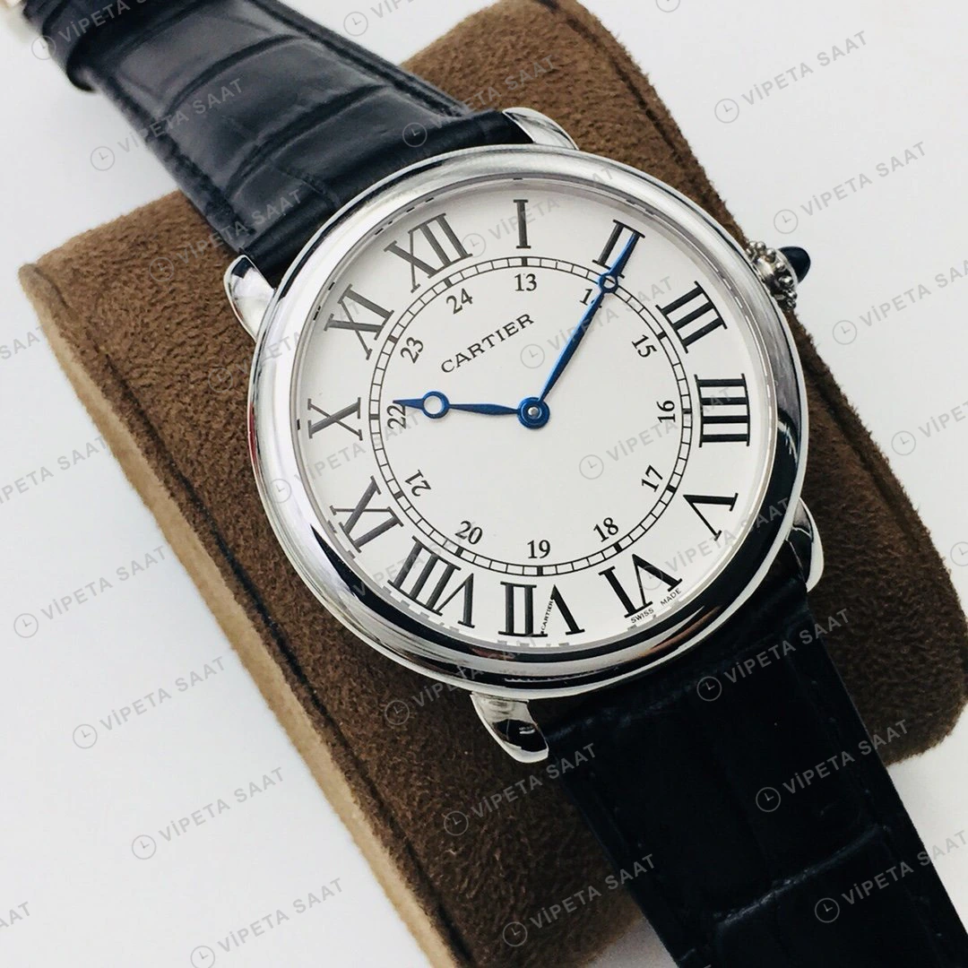 Cartier Ronde Solo Beyaz Kadran Çelik Super Clone ETA Eta Saat detay 9