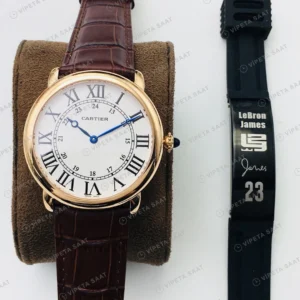 Cartier Ronde Solo Beyaz Kadran Gold Super Clone ETA Eta Saat karşıdan görünüm