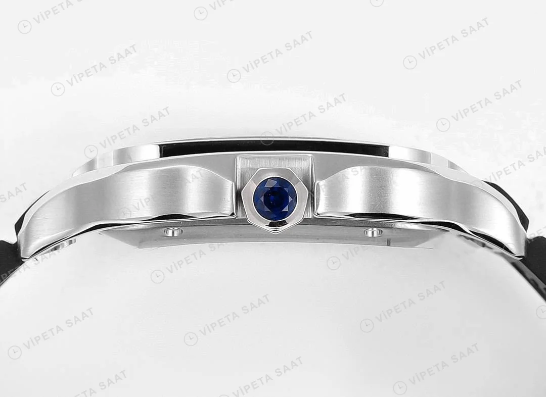 Cartier Santos De Cartier 40 mm Beyaz Kadran Silikon Kordon Super Clone ETA Saat detay 4