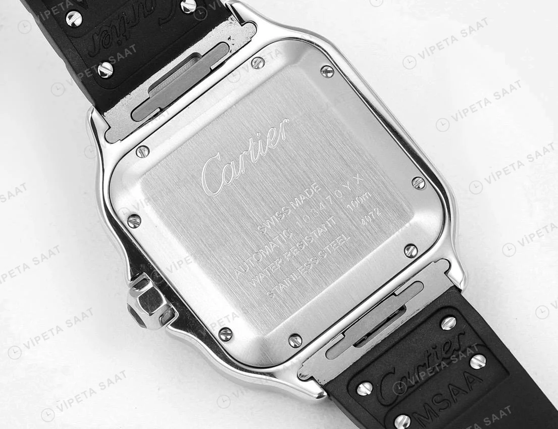 Cartier Santos De Cartier 40 mm Beyaz Kadran Silikon Kordon Super Clone ETA Saat detay 5