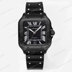Cartier Santos De Cartier 40 mm Black Dial Silikon Kordon Super Clone ETA Saat detay 7