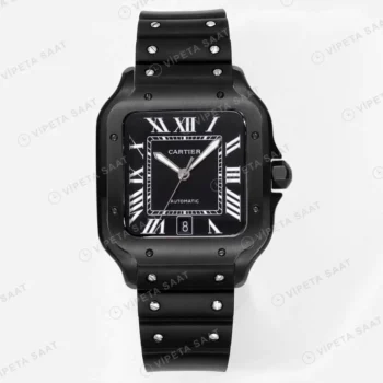 Cartier Santos De Cartier 40 mm Black Dial Silikon Kordon Super Clone ETA Saat detay 7