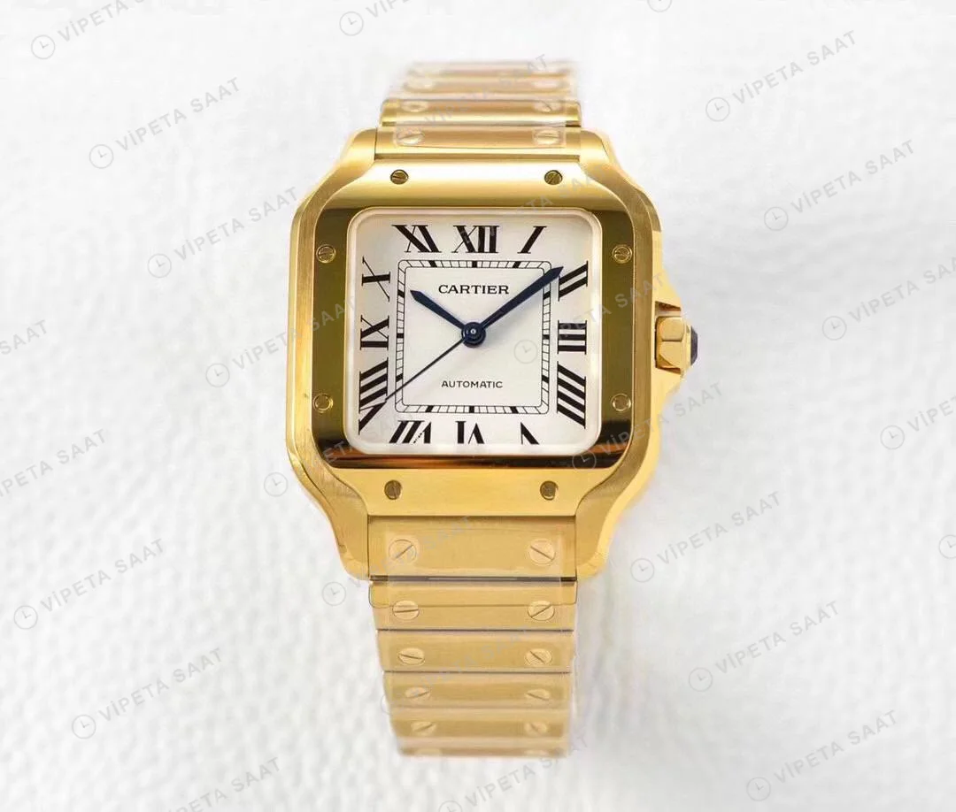Cartier Santos De Cartier 40 mm Full Gold Kasa Super Clone ETA Saat detay 3
