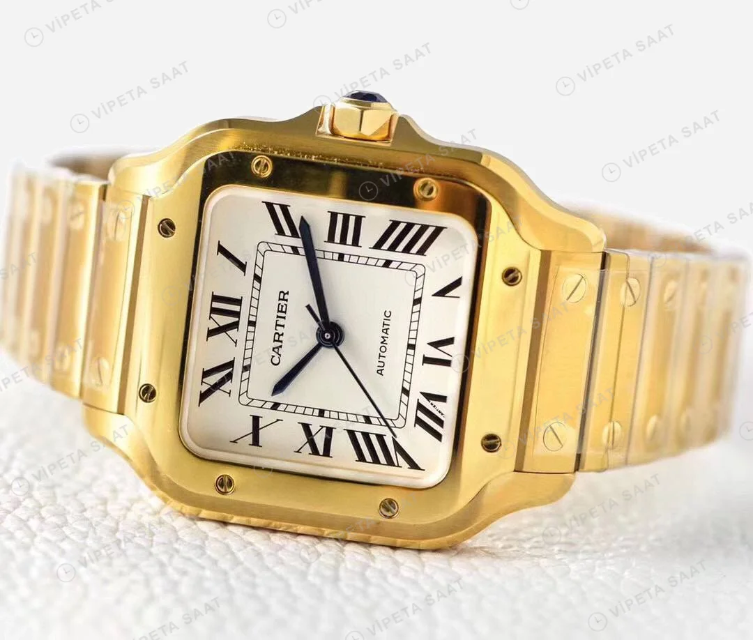 Cartier Santos De Cartier 40 mm Full Gold Kasa Super Clone ETA Saat detay 7