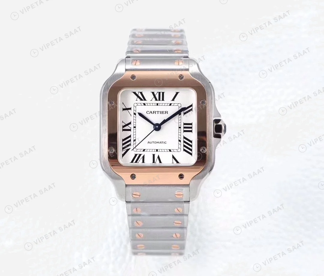 Cartier Santos De Cartier 40 mm Full Rose Gold Kasa Super Clone Super Clone ETA Saat detay 4