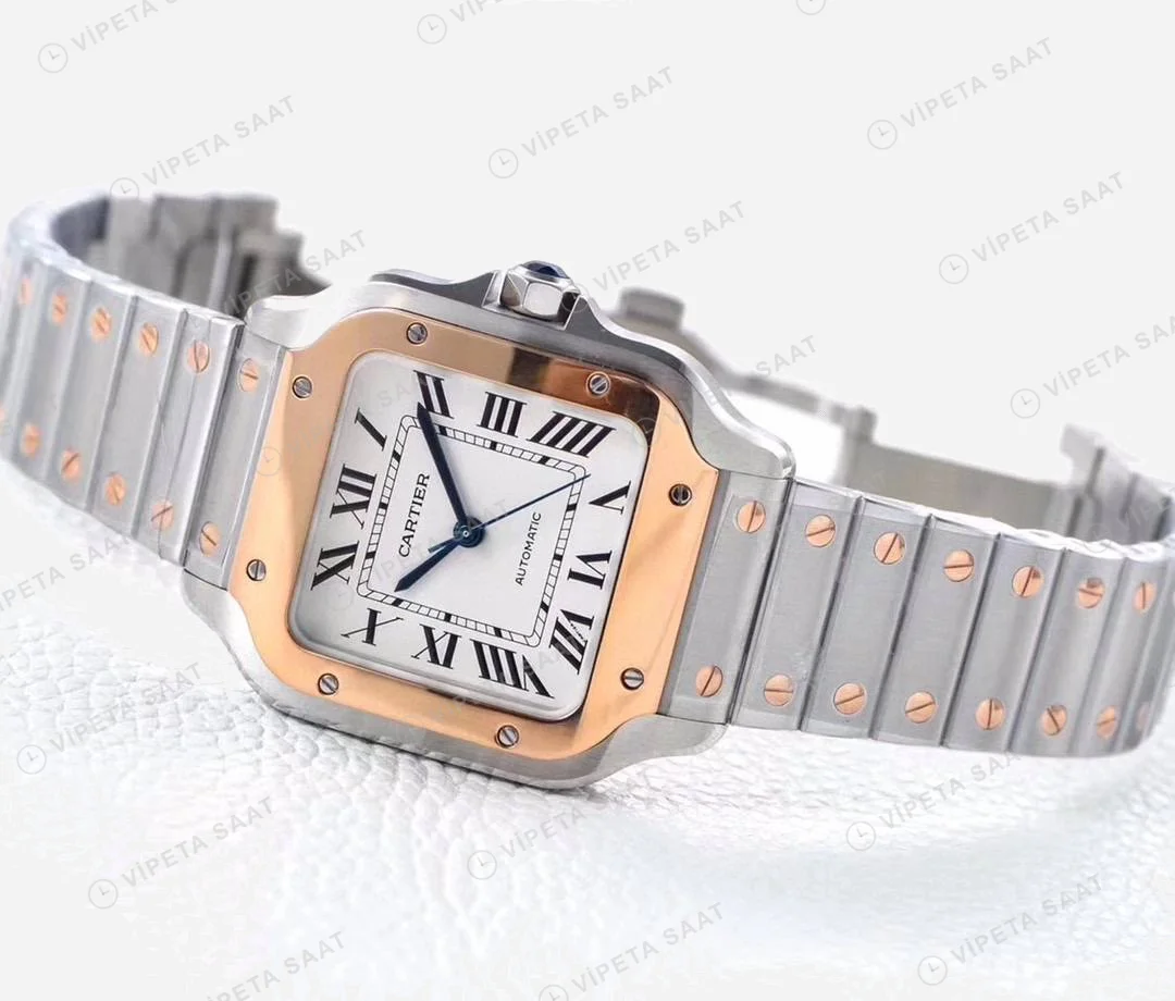 Cartier Santos De Cartier 40 mm Full Rose Gold Kasa Super Clone Super Clone ETA Saat detay 5