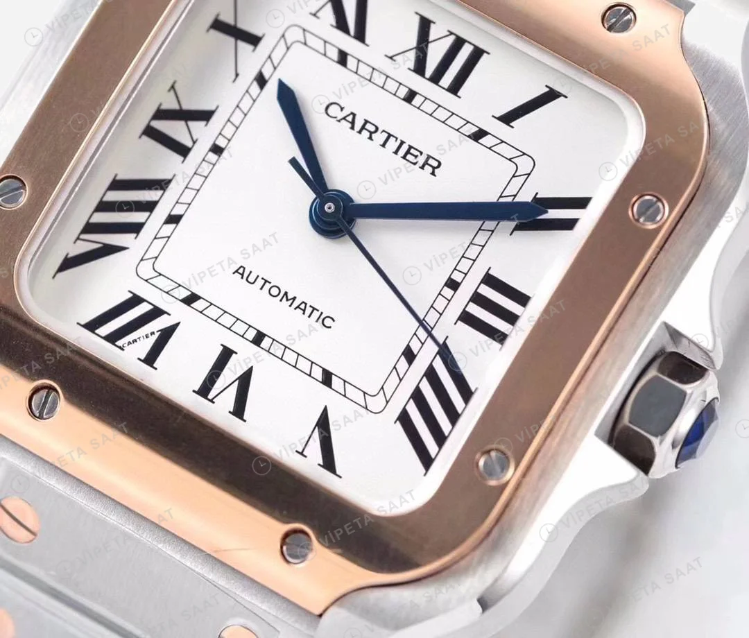 Cartier Santos De Cartier 40 mm Full Rose Gold Kasa Super Clone Super Clone ETA Saat detay 8