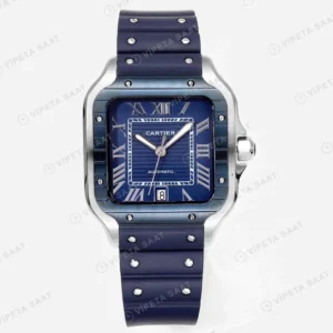 Cartier Santos De Cartier 40 mm Mavi Kadran Silikon Kordon Super Clone ETA Saat detay 3