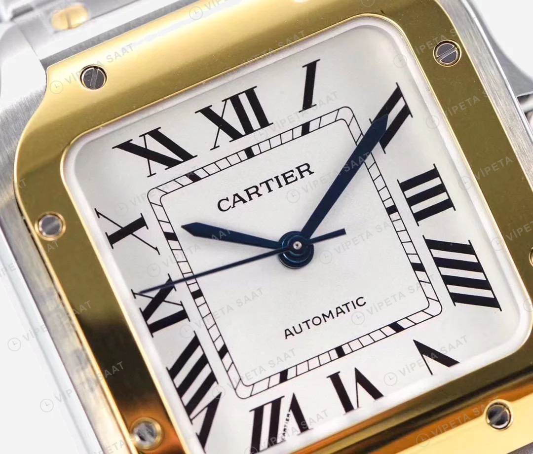 Cartier Santos De Cartier 40 mm Two Tone Kasa Beyaz Kadran Super Clone ETA Saat detay 3