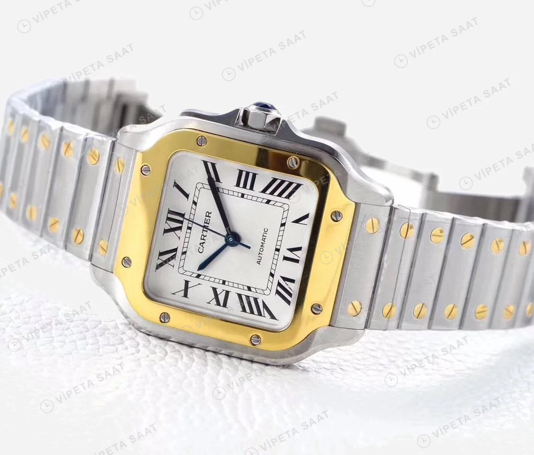 Cartier Santos De Cartier 40 mm Two Tone Kasa Beyaz Kadran Super Clone ETA Saat detay 5