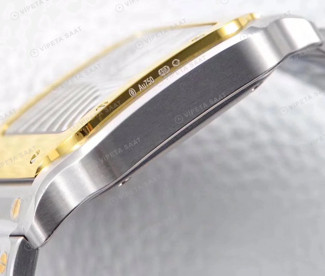 Cartier Santos De Cartier 40 mm Two Tone Kasa Beyaz Kadran Super Clone ETA Saat detay 6