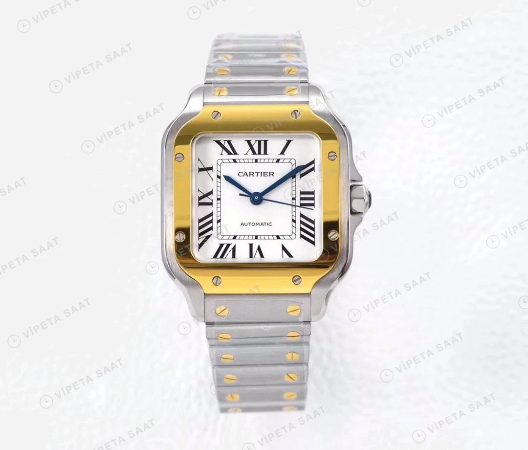 Cartier Santos De Cartier 40 mm Two Tone Kasa Beyaz Kadran Super Clone ETA Saat detay 7