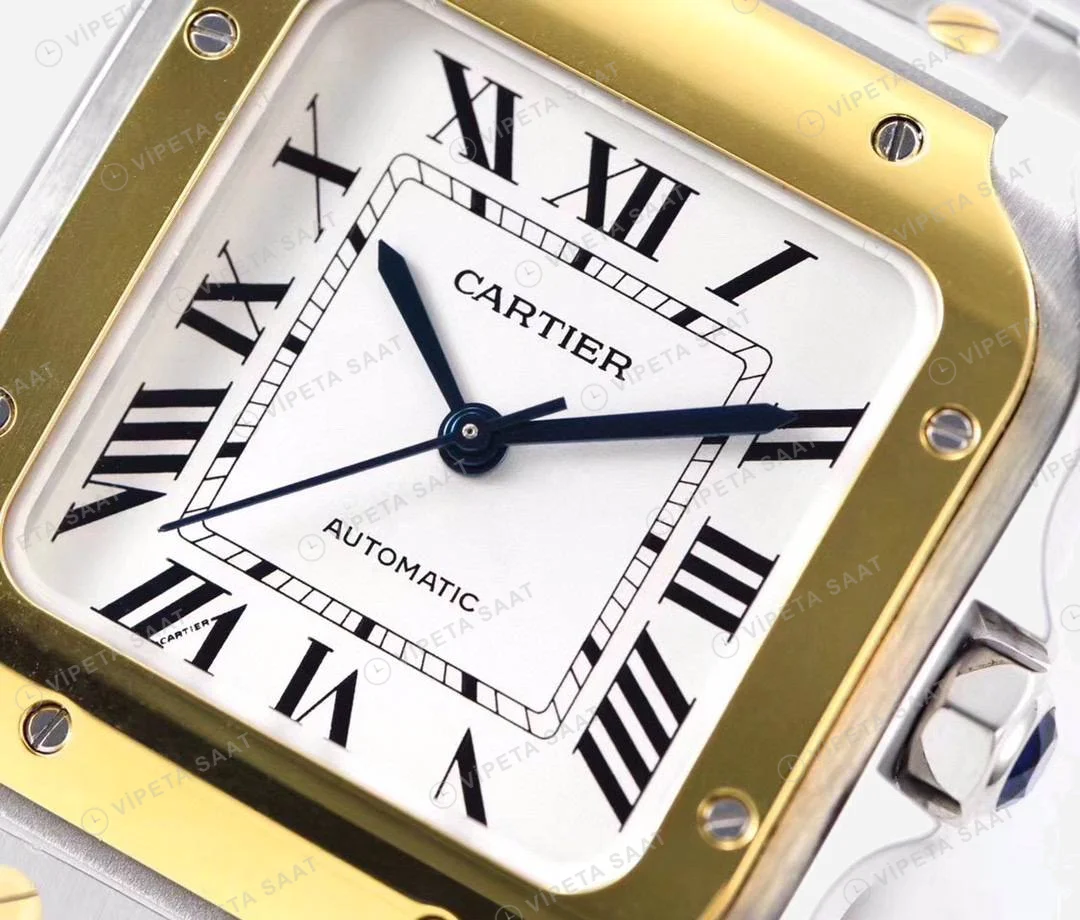 Cartier Santos De Cartier 40 mm Two Tone Kasa Beyaz Kadran Super Clone ETA Saat detay 9