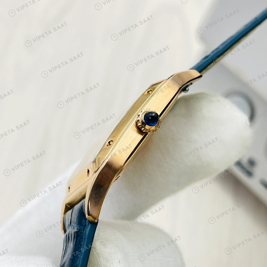 Cartier Santos-Dumont Beyaz Kadran Gold Deri Kordon Super Clone ETA Eta Saat detay 5