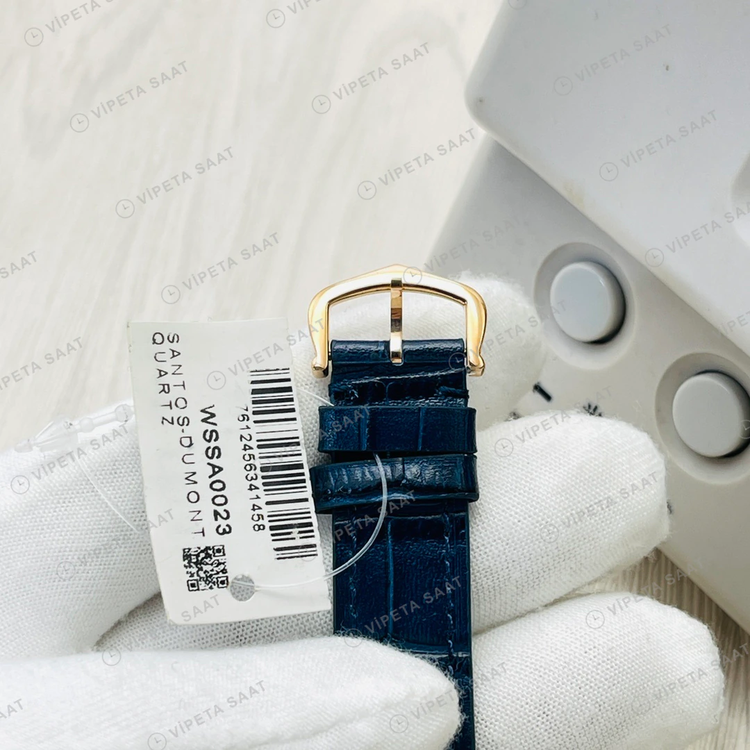 Cartier Santos-Dumont Beyaz Kadran Gold Deri Kordon Super Clone ETA Eta Saat detay 7