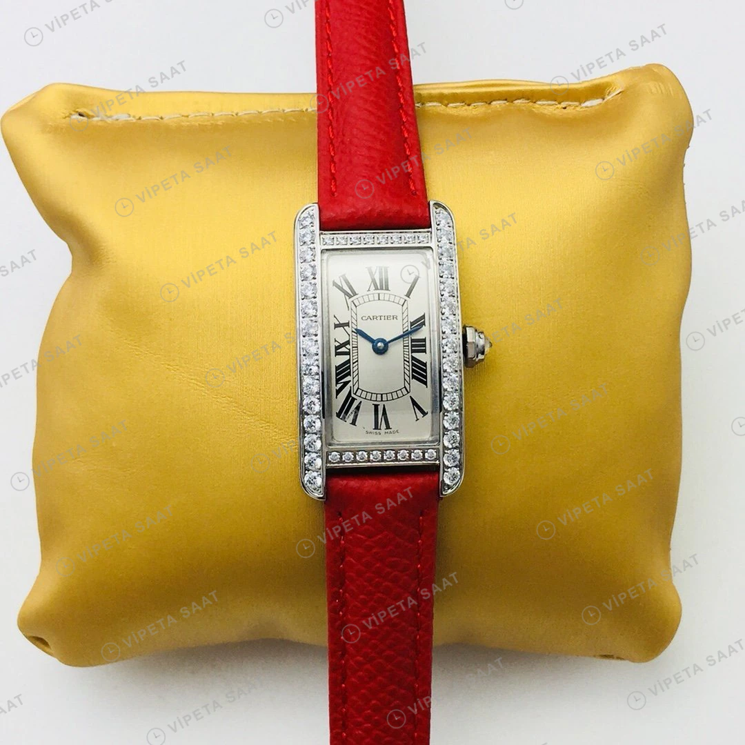 Cartier Tank Americaine Beyaz Kadran Taşlı Çelik Super Clone ETA Eta Saat detay 4