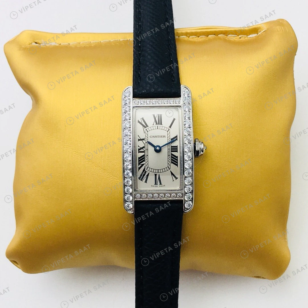 Cartier Tank Americaine Beyaz Kadran Taşlı Çelik Super Clone ETA Eta Saat detay 5