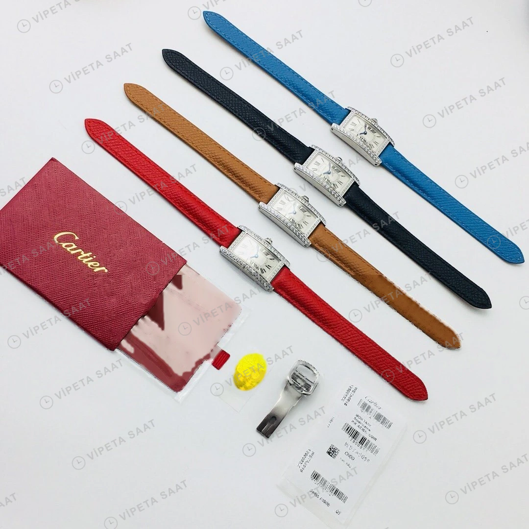 Cartier Tank Americaine Beyaz Kadran Taşlı Çelik Super Clone ETA Eta Saat detay 6