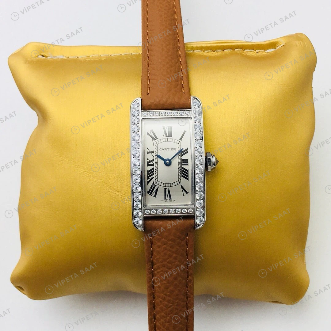 Cartier Tank Americaine Beyaz Kadran Taşlı Çelik Super Clone ETA Eta Saat detay 7