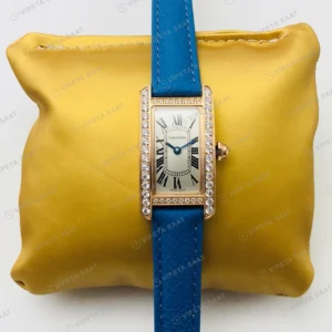 Cartier Tank Americaine Beyaz Kadran Taşlı Gold Super Clone ETA Eta Saat karşıdan görünüm