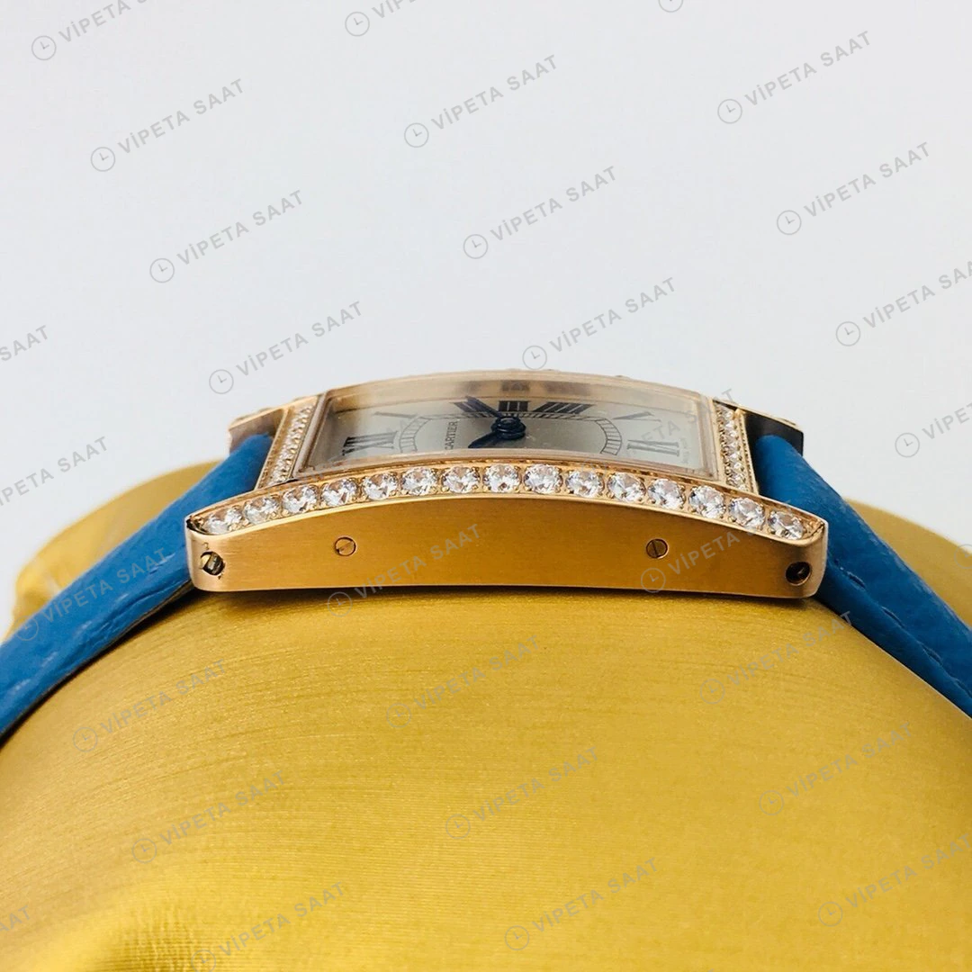 Cartier Tank Americaine Beyaz Kadran Taşlı Gold Super Clone ETA Eta Saat detay 4