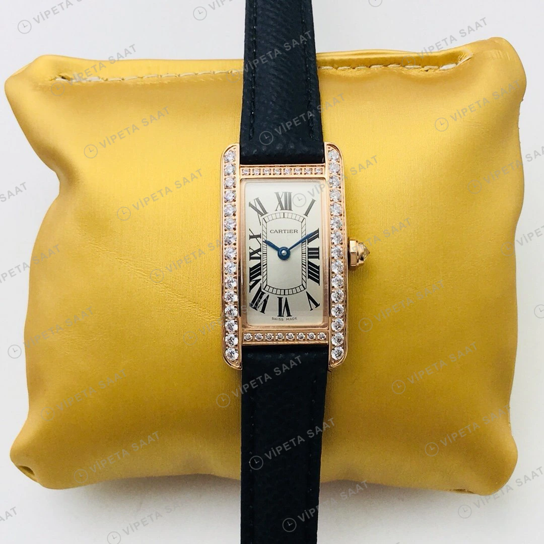 Cartier Tank Americaine Beyaz Kadran Taşlı Gold Super Clone ETA Eta Saat detay 6