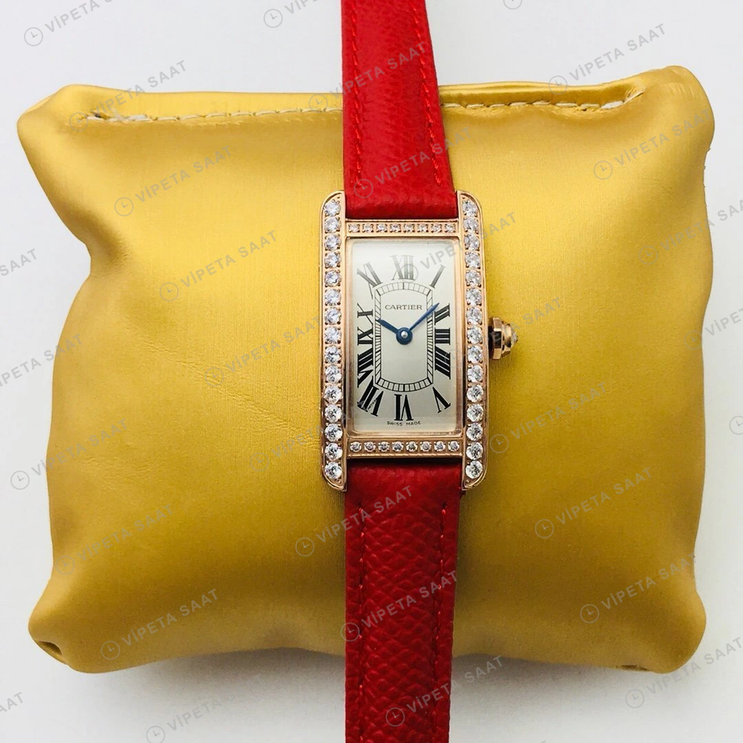 Cartier Tank Americaine Beyaz Kadran Taşlı Gold Super Clone ETA Eta Saat detay 8