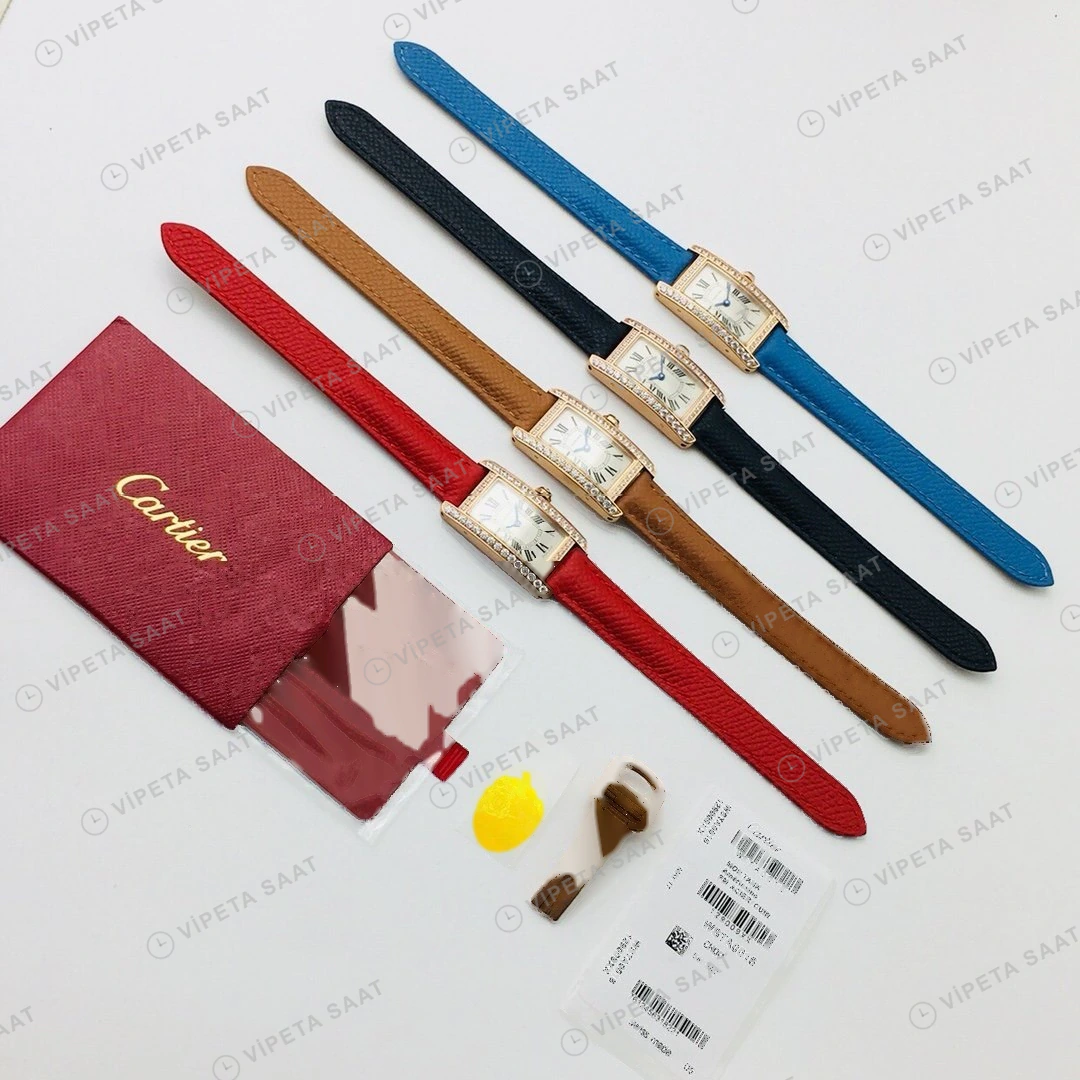 Cartier Tank Americaine Beyaz Kadran Taşlı Gold Super Clone ETA Eta Saat detay 9