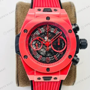 Hublot Big Bang Unico Kırmızı Seramik Skeleton Kadran Kauçuk Kordon Super Clone ETA Eta Saat detay 3
