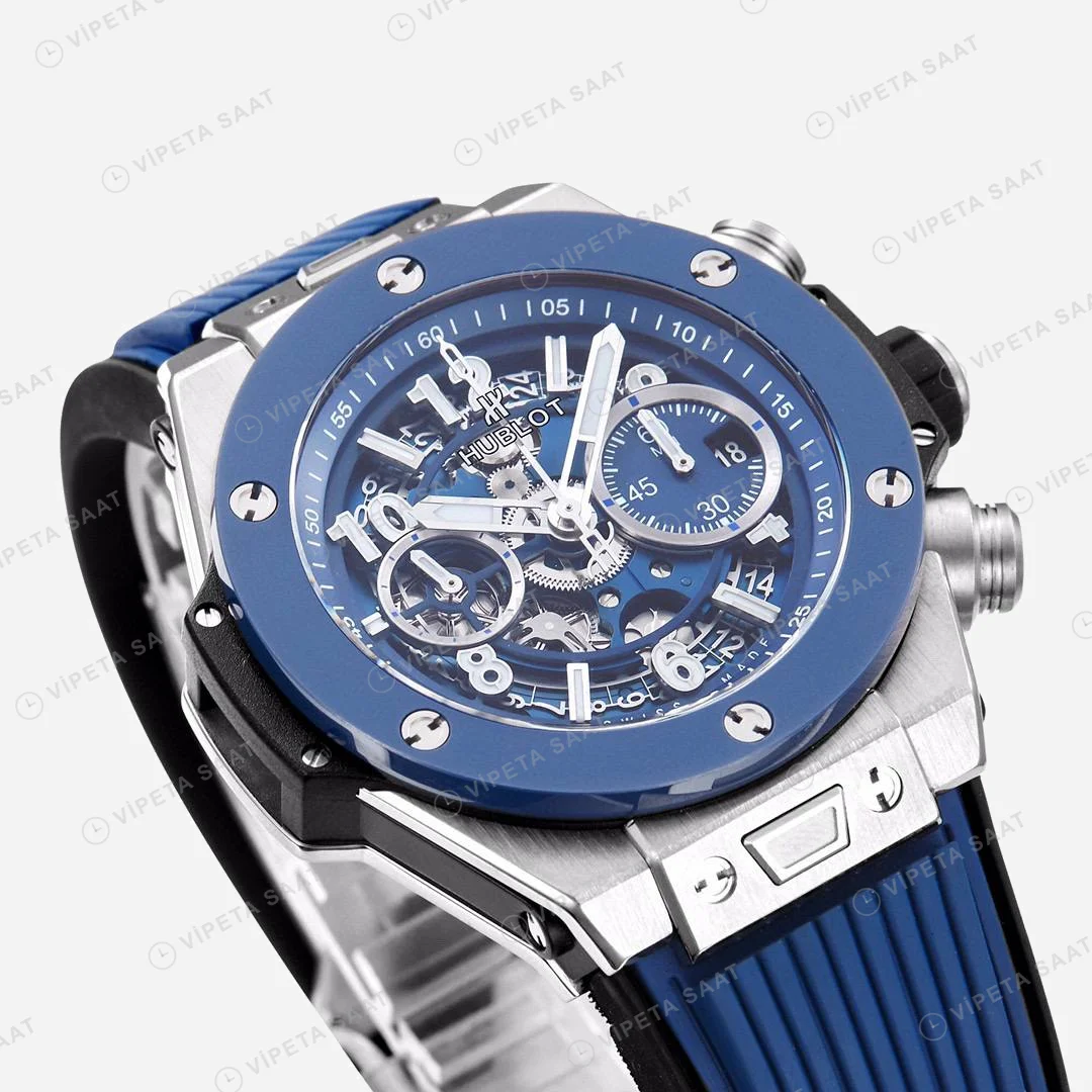 Hublot Big Bang Unico Titanium Ceramic Blue Super Clone ETA Saat detay 5