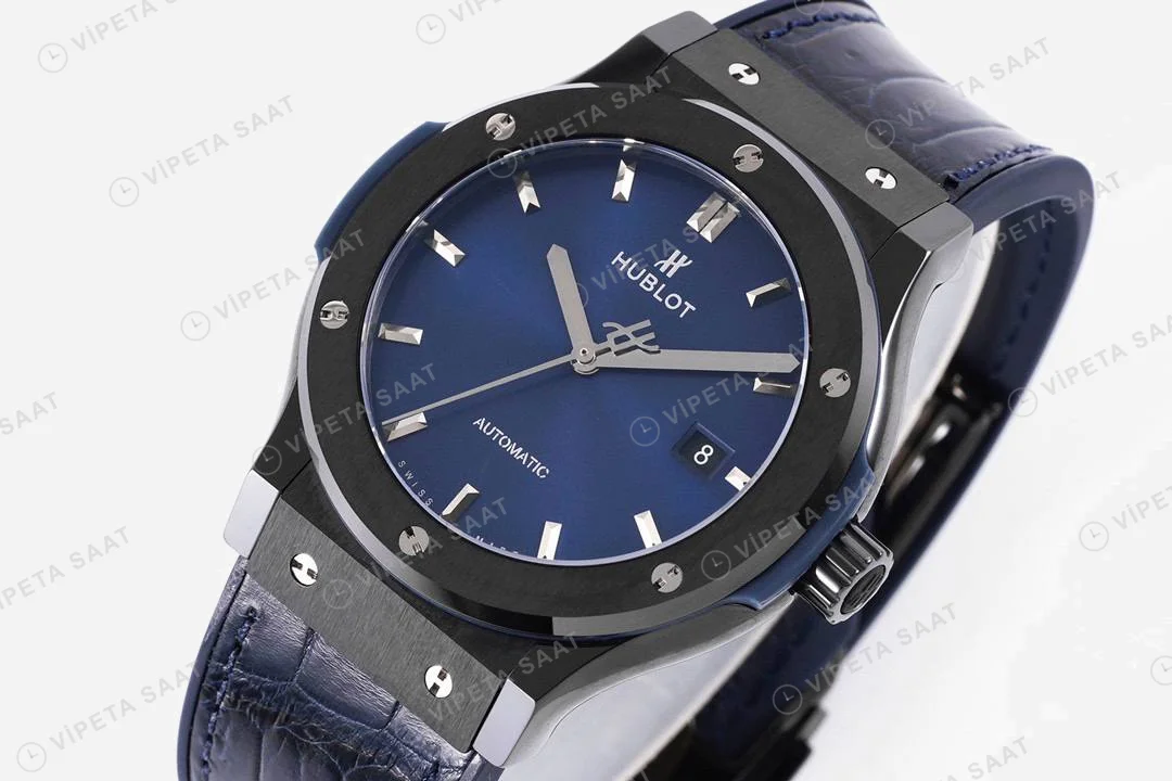Hublot Classic Fusion Black Ceramic Blue Dial 45 Mm Super Clone ETA Saat detay 8
