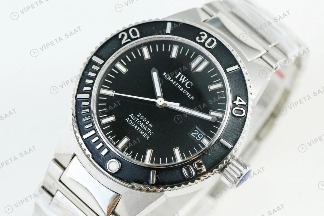 IWC Aquatimer Otomatik Siyah Kadran Çelik 42mm Super Clone ETA Eta Saat detay 3