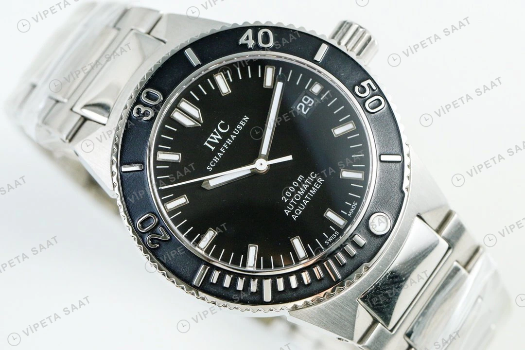 IWC Aquatimer Otomatik Siyah Kadran Çelik 42mm Super Clone ETA Eta Saat detay 7