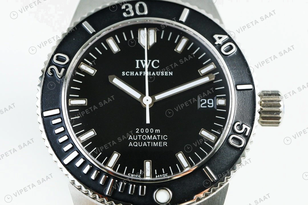 IWC Aquatimer Otomatik Siyah Kadran Çelik 42mm Super Clone ETA Eta Saat detay 8