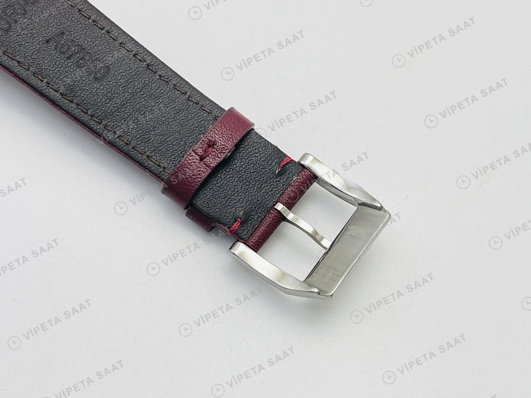 IWC Pilot Kronograf Kırmızı Kadran Çelik Deri Kordon Super Clone ETA Eta Saat detay 4