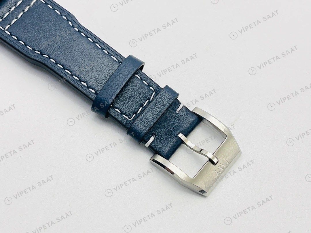 IWC Pilot Kronograf Mavi Kadran Çelik Deri Kordon Super Clone ETA Eta Saat detay 4