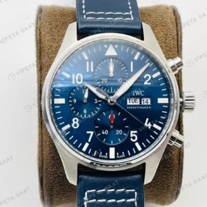 IWC Pilot Kronograf Mavi Kadran Çelik Deri Kordon Super Clone ETA Eta Saat karşıdan görünüm