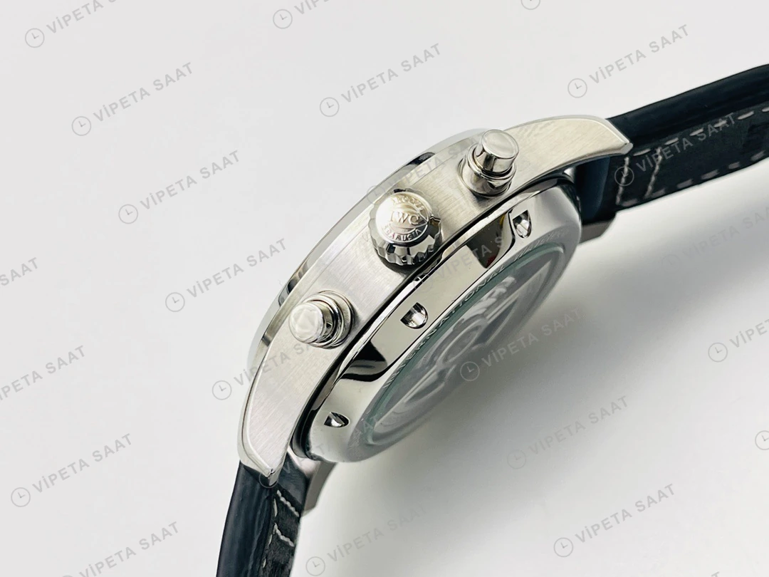 IWC Pilot Kronograf Mavi Kadran Çelik Deri Kordon Super Clone ETA Eta Saat detay 6