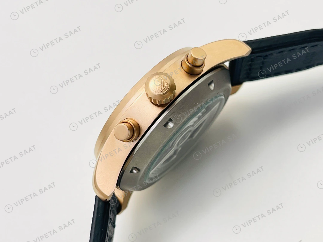 IWC Pilot Kronograf Mavi Kadran Gold Deri Kordon Super Clone ETA Eta Saat detay 6